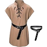 Kids Medieval Viking Tunic Pirate Renaissance Retro Costume Shirt witn Belt for Boys Halloween Cosplay 3-12 Years