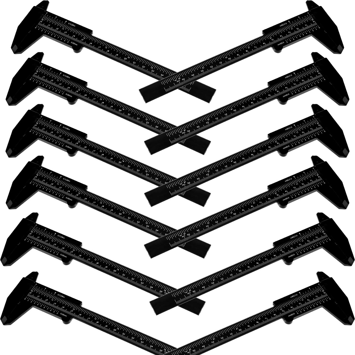 10 Pieces 150 mm Mini Plastic Caliper Vernier Caliper Double Scale Sliding Gauge Measuring Tool for Student Office, 0-6 Inch, Black