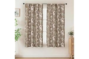 Aiyufeng Short Curtains 54 Inches Long for Living Room Bedroom，Elegant Flower Print Patterned Light Filtering Privacy Protect