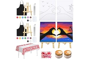 VOCHIC Date Night Idea Painting Kit for Couples Sip and Paint Kit for Adults Couples Pre Drawn Canvas to Paint for Adults Art Set Sunset Heart Valentine 2 Pack 8" X 10"
