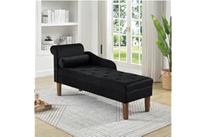 24KF Modern Upholstered Tufted Velvet Chaise Longue Chair, Comfortable Fashional Living Room Chaise Chairs -Black