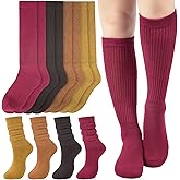 Socksfad Slouchy Boot Socks for Women, Soft Knit Scrunch Knee High Long Socks 4 Pairs 6-12