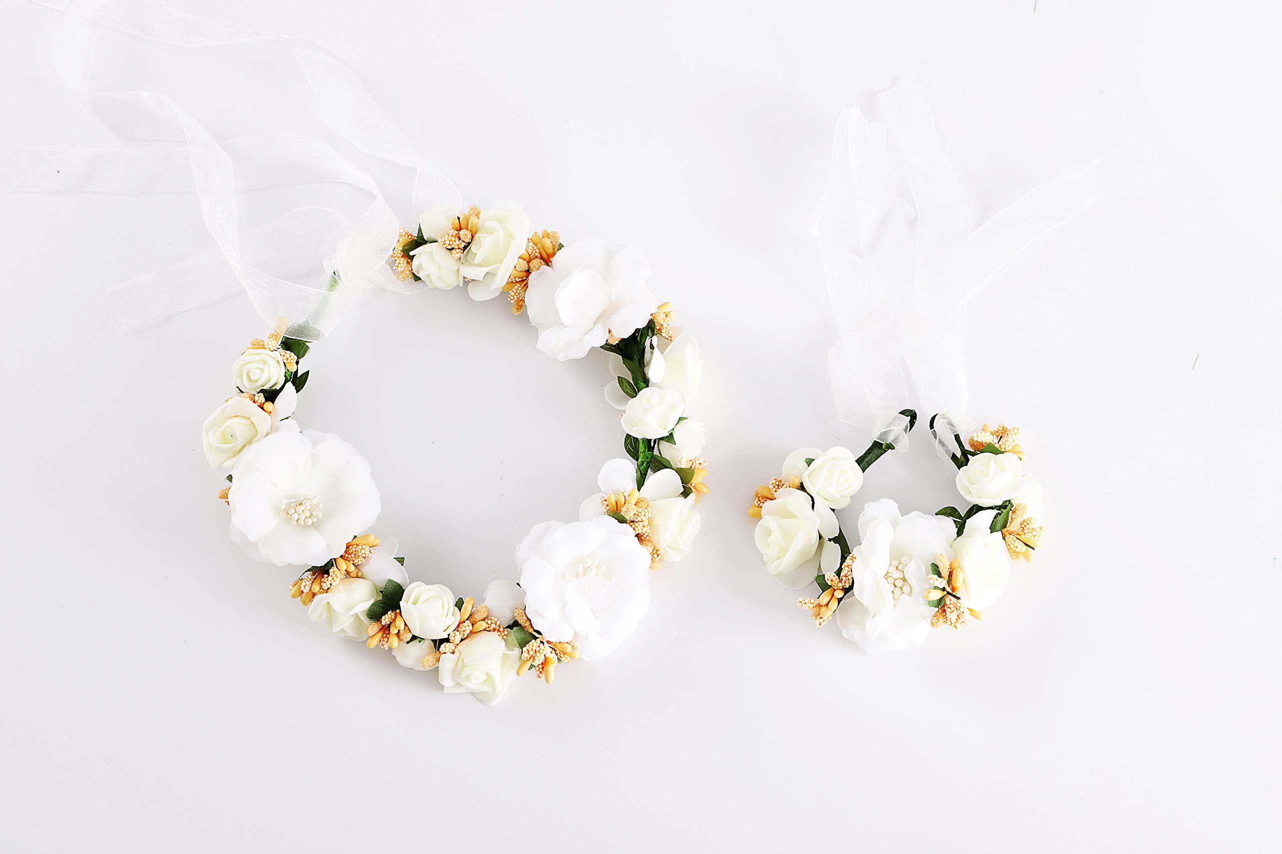 Nature Flower Headband Crown with Floral Wrist Band For Wedding Festival Party