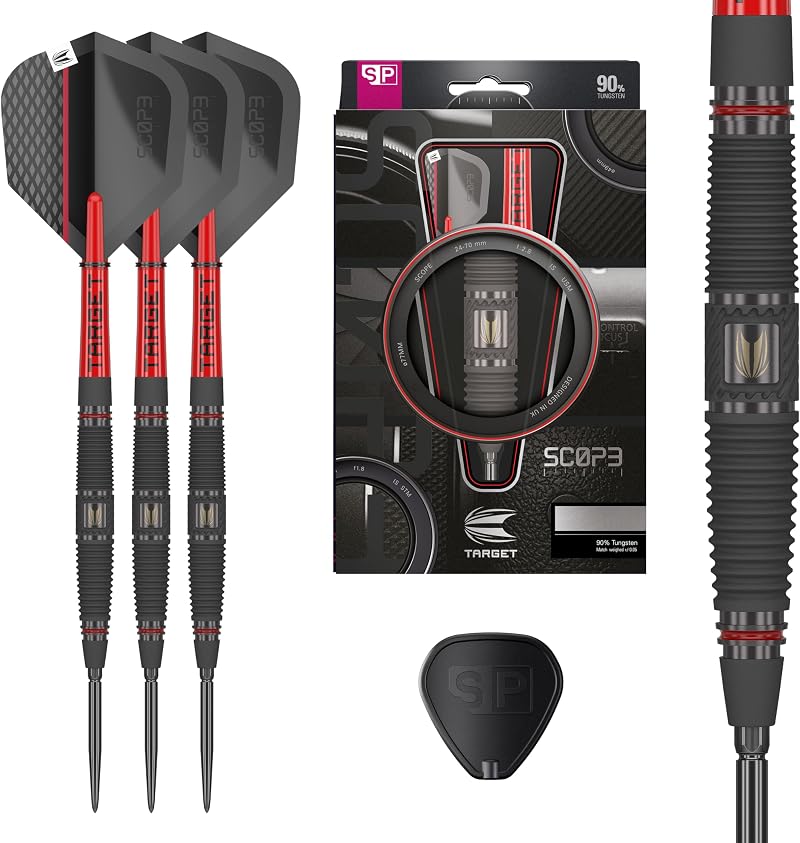 Target Darts Scope Steel Tip Swiss Point Set 90% Tungsten 04-22G Red Black