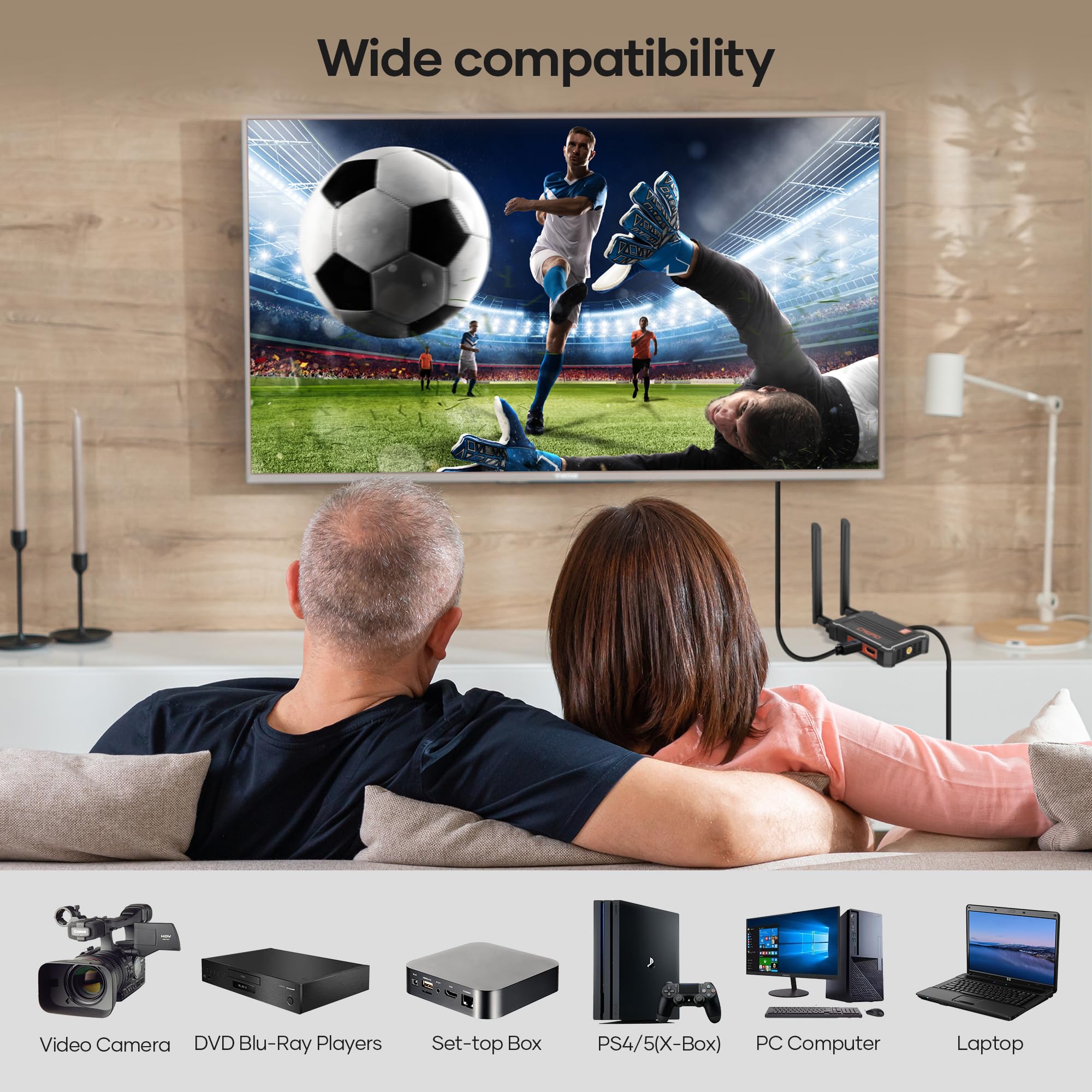 Wireless HDMI Transmitter and Receiver 4K 30HZ, 490FT, IR Extend, Plug & Play HDMI Wireless Transmission,Loop-Out,Dual Outputs, Up to 4 RXs, Streaming from STB, PC, DVD, CCTV to TV, Projector, Monitor
