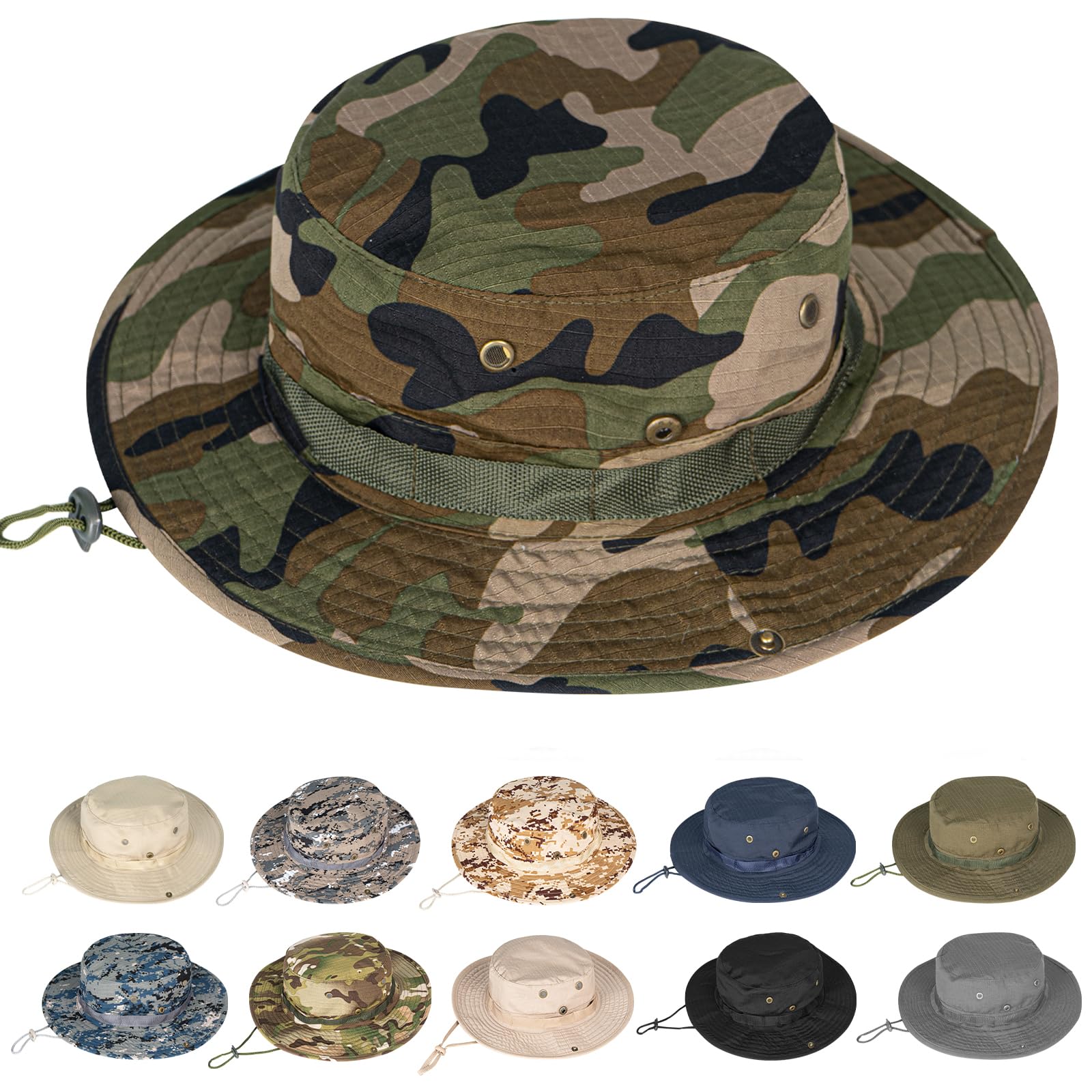 Photo 1 of Rosoz Sun Hats for Men Women Boonie Hat UPF 50+ Bucket Hat Wide Brim UV Protection Fishing Hiking Safari Outdoor Hats