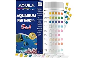 A QUILA Aquarium Water Test Kit 9-in-1, Aquarium Ammonia Test Strips for Fish Tanks and Ponds, 150 Strips Testing pH Total Alkalinity Hardness Chlorine Nitrite Sulfate Copper Iron for Fresh and Salt Water
