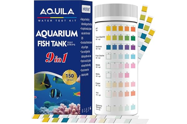 9-in-1 Aquarium Water Test Kit, Ammonia Test Strips for Fish Tanks and Ponds, 150 Strips Testing pH Total Alkalinity Hardness