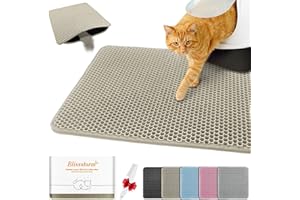 BLISSSTORM Waterproof Cat Litter Mat, Double Layer EVA, Odor-Free Large Grid, Urine Proof, Easy Cleanup (Khaki, 22 x 30)