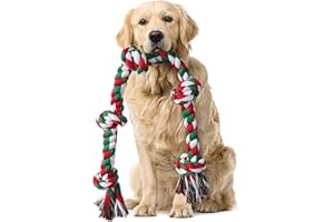 Aitmexcn Christmas Dog Rope Toys for Aggressive Chewers Large Breed, Indestructible Dog Chew Rope Toys, 5 Knots Tough Tug Toy for Teeth Cleaning, Tug of War