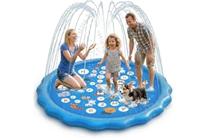 Qoosea Splash Pad for Kids Dog Pool 61" Inflatable Splash Pads for Toddlers 1-3 Summer Outdoor Fun Water Toys Sprinkler Pad P