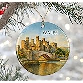 Wales Watercolor Ornament - Ceramic Christmas Keepsake - Honeymoon Anniversary - Travel Souvenir - Housewarming Present - Gift for Wales Lover Printed on Both Sides