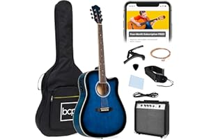 Best Choice Products Beginner Acoustic Electric Guitar Starter Set w/ 41in, All Wood Cutaway Design, Gig Bag, Strap, Picks - Blue