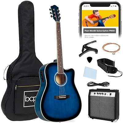 Best Choice Products Beginner Acoustic Electric Guitar Starter Set w/ 41in, All Wood Cutaway Design, Gig Bag, Strap, Picks - Blue