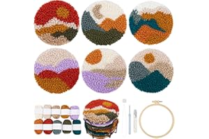 Temlum Punch Needle Coasters Kit, Punch Needle Embroidery Kits for Adults and Beginners - Including Patterns, Tools, Yarns, Hoop, Instruction, Coaster Holder Art Craft Supplies - Landscape