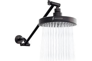 SparkPod Round Rain Shower Head with Shower Head Extension Arm - High Pressure Rain - Luxury Modern Look - No Hassle Tool-less 1-Min Installation (16" Shower Arm Extension, Oil Rubbed Bronze)