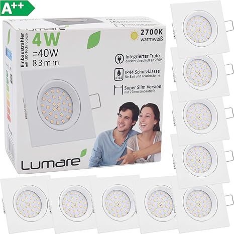 Lumare Slim Line Einbauspot IP44 mit nur 27mm Einbautiefe! | Deckenspot mit integriertem austauschbarem 4W 400 Lumen LED Leuc