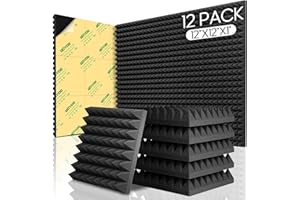 QDVDQ 12 Pack Sound Proof Foam Panels for Walls, Pyramid Acoustic Wall Panels Self-Adhesive, 12x12x1 Inch High Density Sound Panels Noise Reducing, Fast Expand Wall Soundproofing Panels for Studio