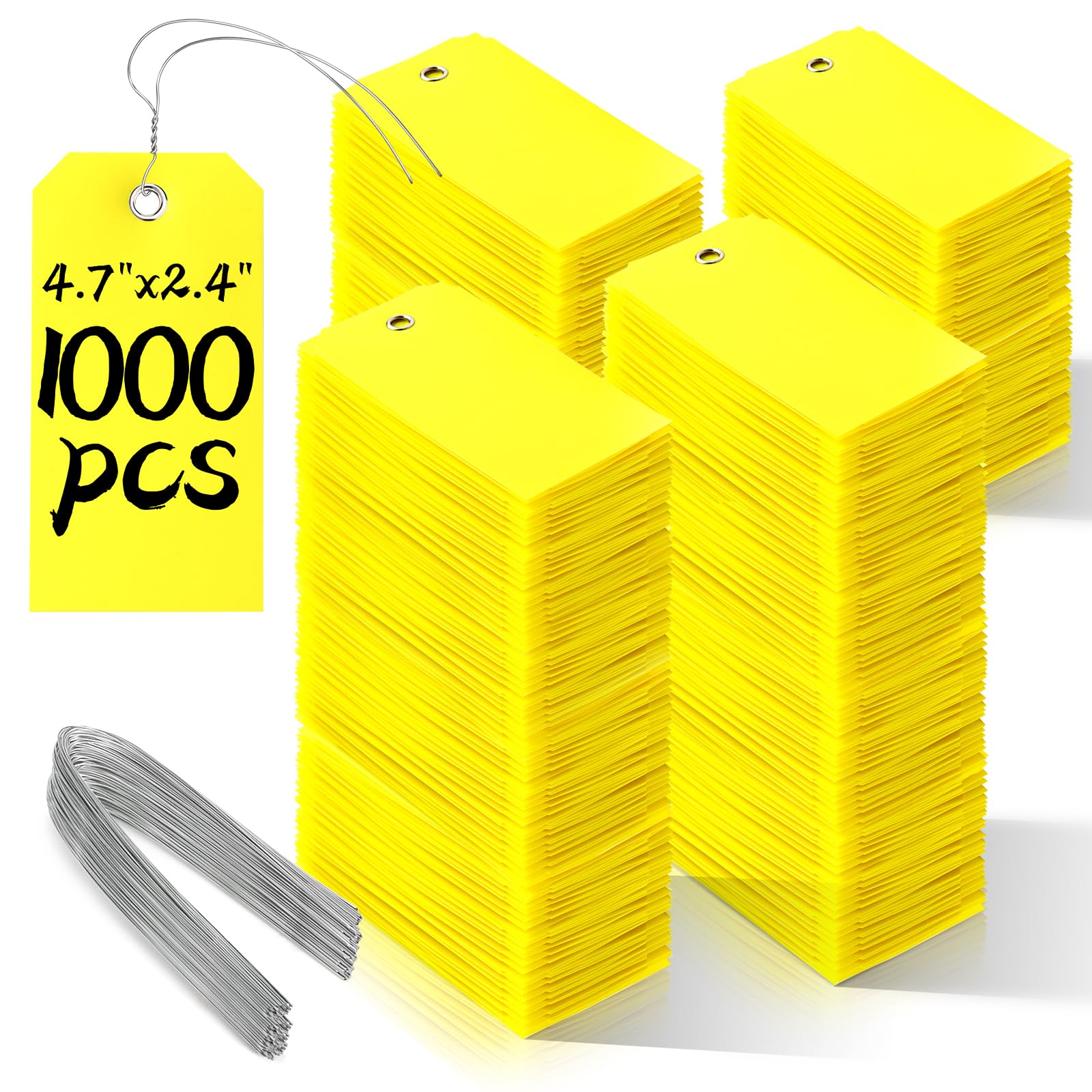 Photo 1 of 1000 Pieces Plastic Shipping Tags with wire Labeling Tags Waterproof Hang Tags with Reinforcement Hole Writable Luggage tag Loops for Equipment Inventory Parts Garage Storage (Yellow, 4 3/4" x 2 3/8")