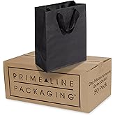 Prime Line Packaging Black Gift Bags, Kraft Paper Bags with Handles for Shopping, Small Business, Boutique, Retail Stores, Guest, Merchandise, Bulk, 8x4x10, 50 Pack
