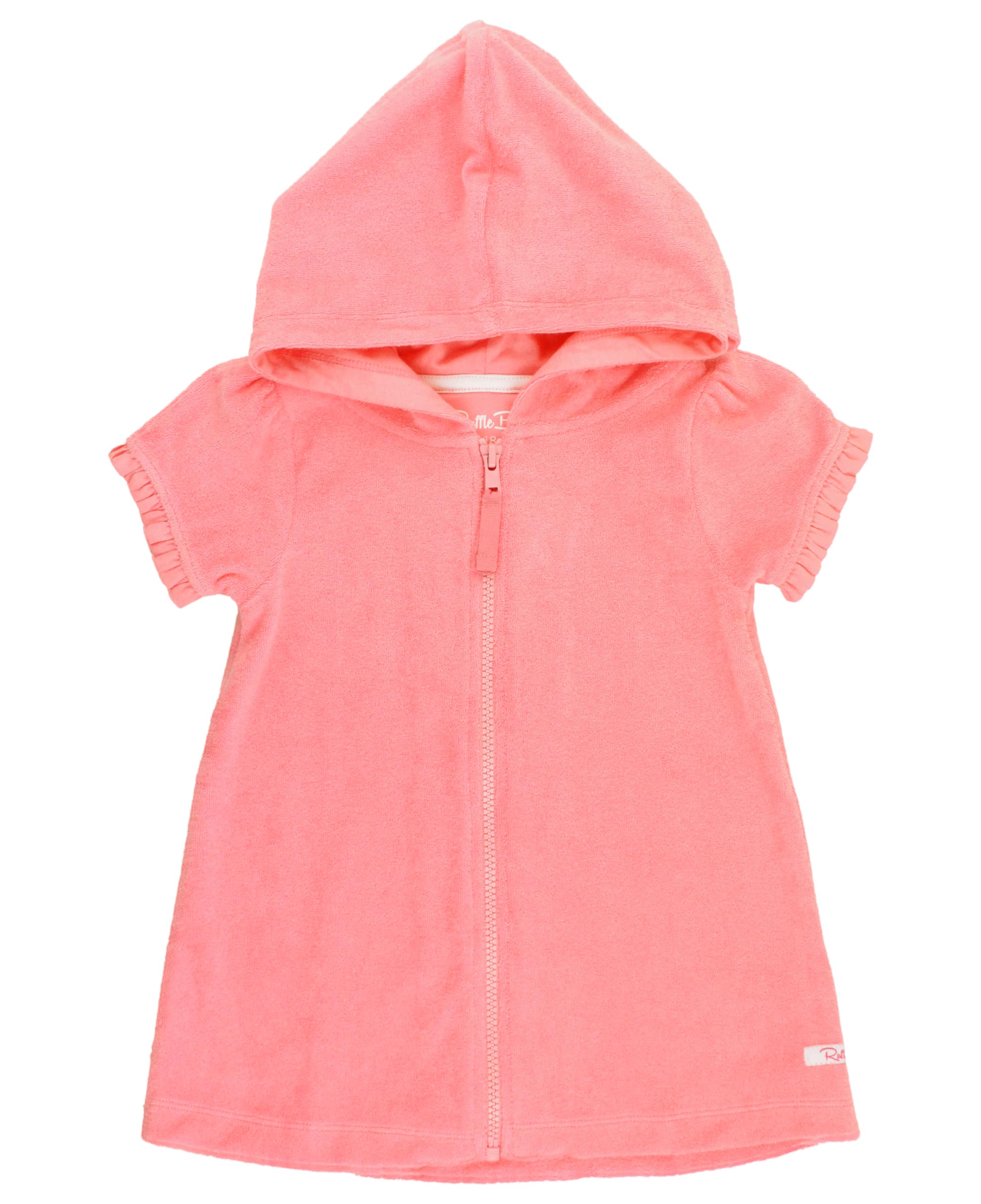 Photo 1 of RuffleButts Girls Terry Knit Full-Zip Swim Cover-Up Dress - Bubblegum Pink, 7