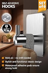 4smile Self Adhesive Hooks 6 Pack Heavy Duty Waterproof Stainless Steel view 2