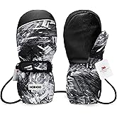 HOIHOO Kids Ski Mittens, Waterproof Snow Thinsulate Mittens Toddler Warm Winter Ski Snow Gloves with String for Boys Girls