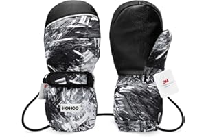 HOIHOO Kids Ski Mittens, Waterproof Snow Thinsulate Mittens Toddler Warm Winter Ski Snow Gloves with String for Boys Girls