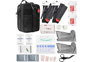 Brarvagur 29-PCS Tactical Trauma Kit with 37.4" CAT *2, Chest Seals*2, 6" Israeli Bandages*2, 36" Splint – Compact IFAK Medical Kit for Emergency First Aid, Bleeding Control, Camp, Black