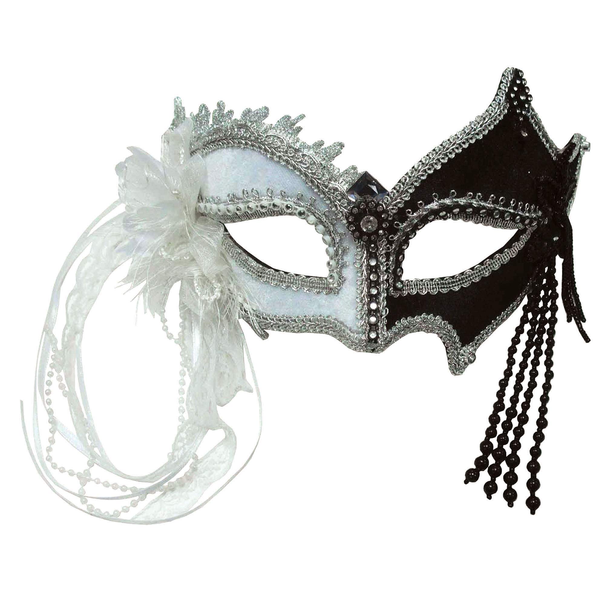 Black & White Eye Mask With Tassels, 1 Pc. - Chic Design, Perfect Accessory for Masquerades, Parties, Carnival, Halloween, & More Halloween