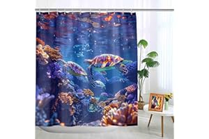 HEBDKPE Turtle Shower Curtain Set - Sea Turtle Curtain for Bathroom Cartoon Shower, 60" L x 72" W