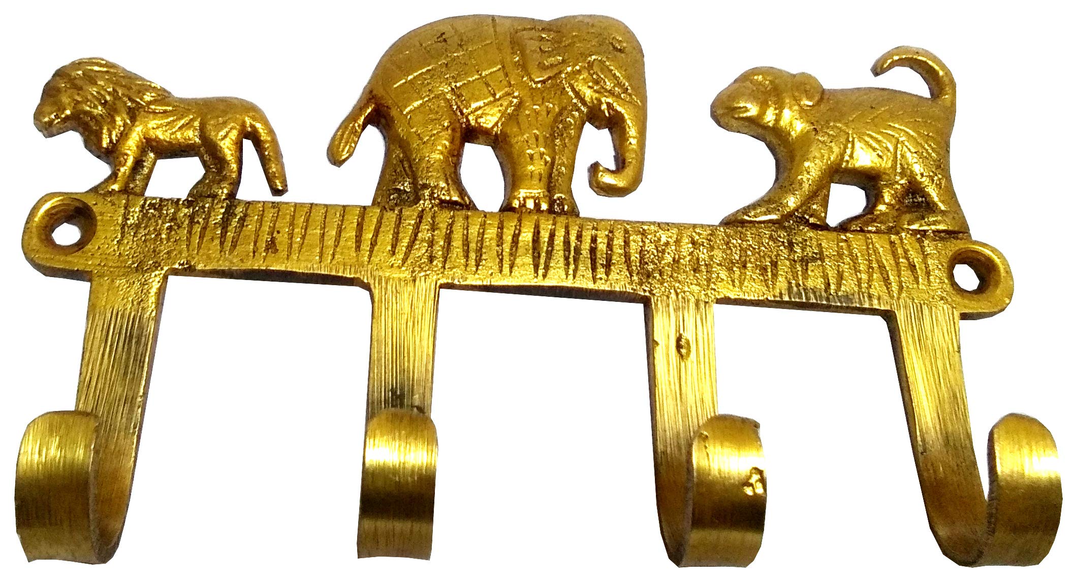 Purpledip Brass Wall Hooks 'Jungle Tales': Vintage Design Decorative Hanger (11815)