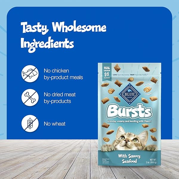BLUE BUFFALO BURSTS CRUNCHY & CREAMY CAT TREATS, GREAT FOR TRAINING, SAVORY SEAFOOD, 12-OZ TUB