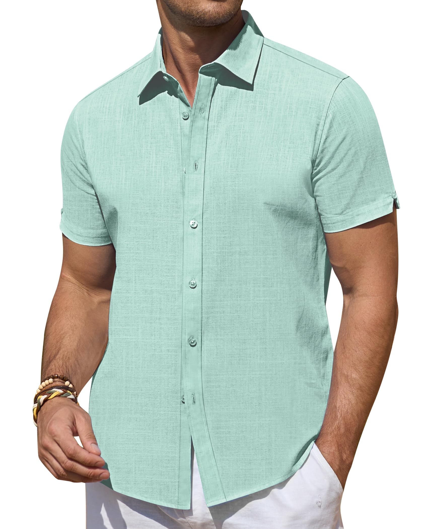 DEMEANOR Linen Shirts for Men Short Sleeve Button Down Shirts Summer ...
