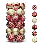 Valery Madelyn Christmas Ornaments Set, 30ct 2 Inches Red and Gold Shatterproof Christmas Tree Decorations Ball Ornaments Bulk, Luxury Hanging Ornaments for Xmas Holiday Party Decor