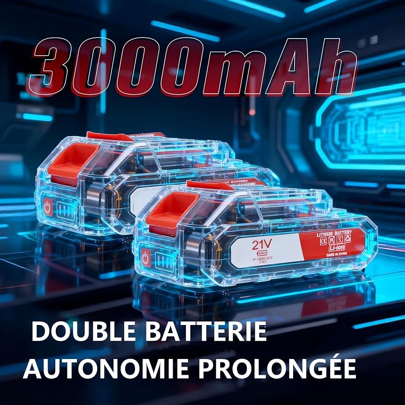 Debroussailleuse Electrique sans Fil, Débroussailleuse à Gazon Pliable avec 2 Batteries et 4 Types de Lames, Triple poignée Pliant, Pelouses et Terres Agricoles