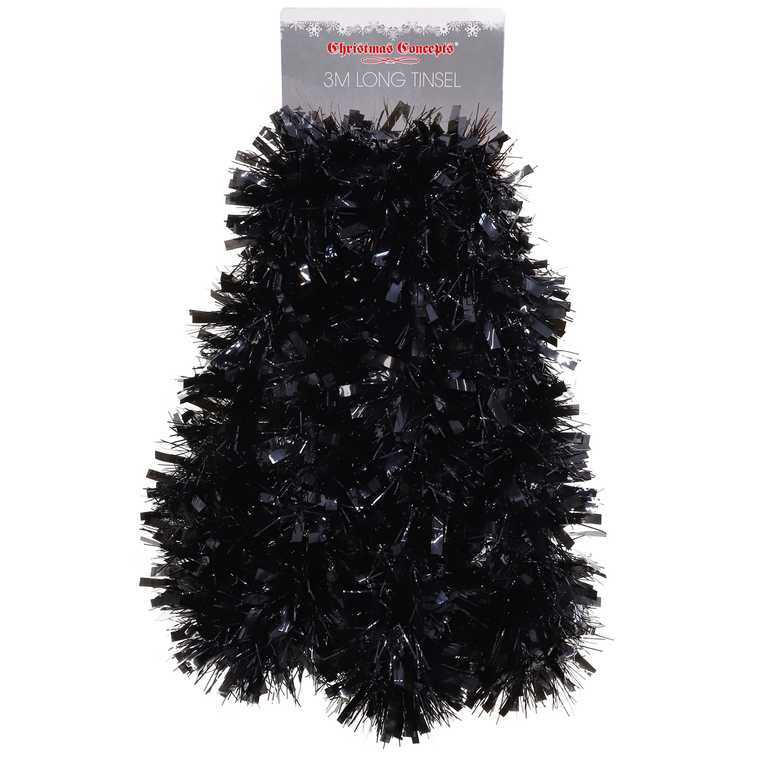 Christmas Concepts® 3m (9.8ft) Chunky/Fine Christmas Tinsel - Christmas Decoration Tinsel (Black)
