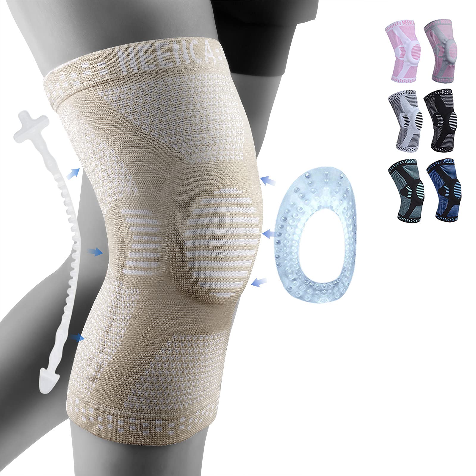 NEENCA Professional Knee Brace, Compression Knee Support with Patella Gel Pad & Side Stabilizers, Medical Knee Sleeve for Pain Relief, ACL,PCL, Meniscus, Injury Recovery, Arthritis, Sports, Workout...