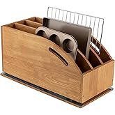 DINDON Pull Out Cabinet Organizer for Pans, Pot lid, Cookie Sheet, Cutting Board, Baking Tray, Slide Out Kitchen Cabinet Storage Organizer, 10.5''W X 21"D X 10.6"H, Wood