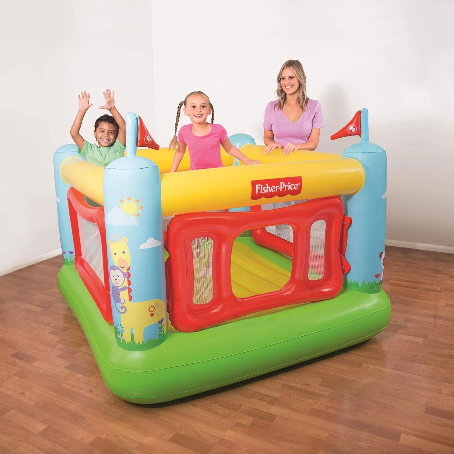 fisher price bouncetastic inflatable castle bouncer with removable mesh walls