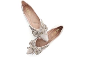 SAILING LU Bow-Knot Ballet Flats for Women Pointed Toe Crystals Wedding Shoes Comfort Light Weight Loafers