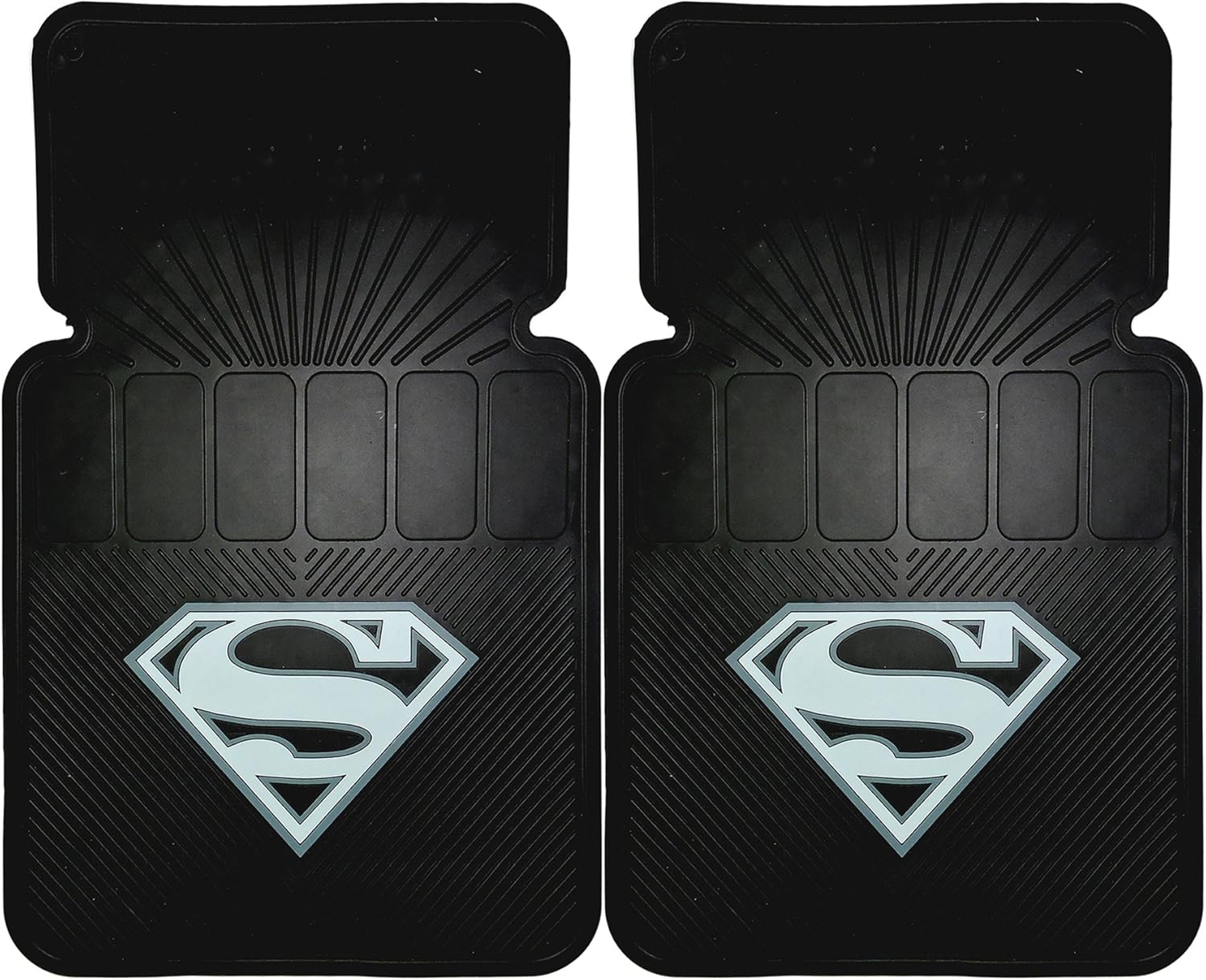 Uaa Inc Superman Gray Silver Shield 2pc Front Black Rubber Universal Car Truck Floor Mats Set