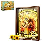 Flowers Sunflower Building Set for Adults 1218PCS with Smart Motion Sensor Lights Wall Art Home Decor Frame 2-in-1 Standing Display Lego Compatible Creative Botanical Gift for 14+ Women Men