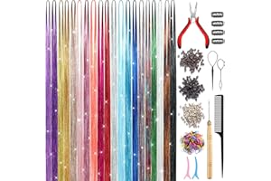 AIAIZHQH Hair Tinsel Kit (20 Colors, 4400 Strands, 48 Inches) Sparking Tinsel Hair Extensions Kit with Tools, Heat Resistant Highlights Glitter Hair Extensions Fairy Hair Accessories for Girls Women