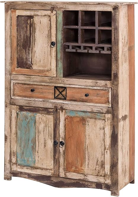 mobel ideal highboard largo schrank im vintage shabby chic stil massivholz bunt mehrfarbig 100 cm breit amazon de kuche haushalt wohnen