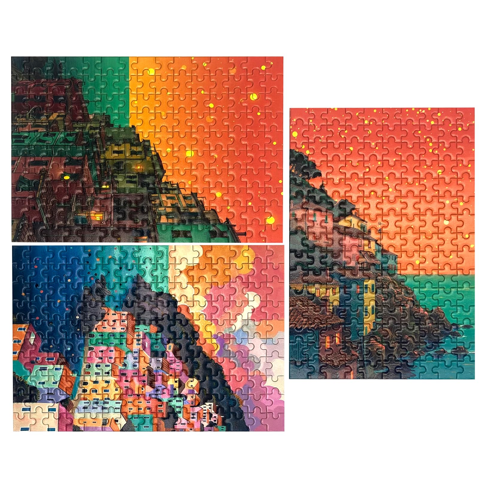 Photo 1 of 150 Pieces Mini Jigsaw Puzzles for Adults & Kids,6 x 4 Inches,Mini Puzzles,Travel Puzzle,Small Micro Puzzles,Challenging Difficult Puzzle,3 Pack Cartoon Sunset Series