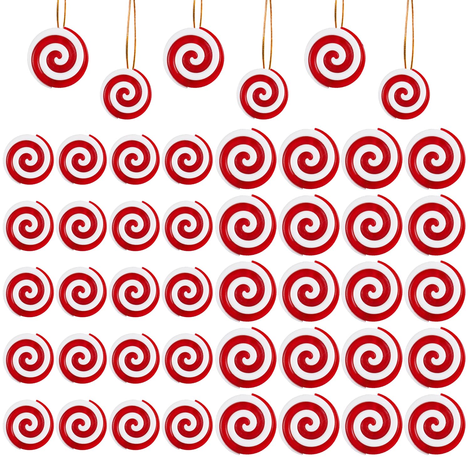 40 Pcs Christmas Candy Cane Ornaments - Acrylic Peppermint Candy Canes for Xmas Tree Decorations (Red Swirl, 50)