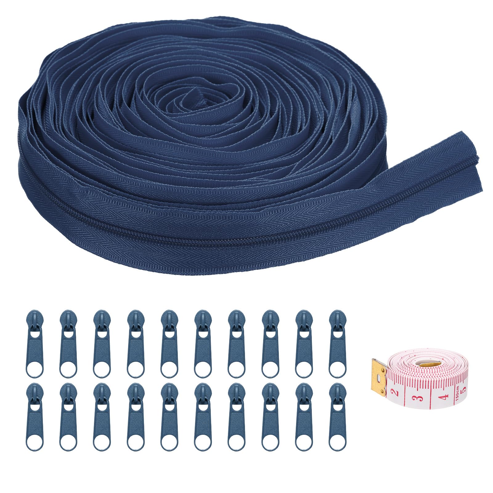 uxcell #3 10 Yards Nylon Coil Zippers, Bulk Coil Zipper by The Yards with 20 Pcs Zippers Sliders and Ruler for DIY Tailor Sewing Craft Bag Clothes, Dark Blue