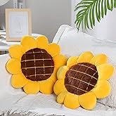 Coume 2 Pieces 3D Sunflower Flower Floor Pillow Seating Cushion Mat Sunflower Shaped Throw Pillow Yellow Chair Pads Decorative Plush for Bed Car Chair Sofa Office Gifts(15 Inch)
