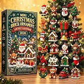 3D 24-Day Mini Christmas Brick Ornament Advent Calendar 24 Unique Buildable | 24 Days of Christmas Countdown Calendar | DIY Holiday Building Bricks with Hanging Loops For Christmas Tree Decorations